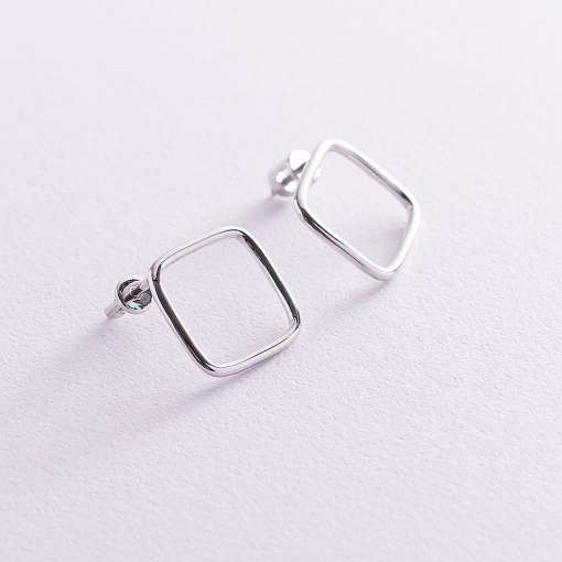 Серьги - пусеты "Ромбы" в белом золоте с06981 2