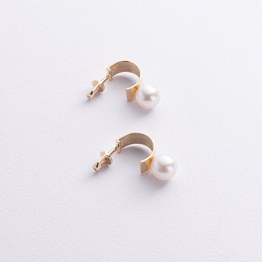 Серьги - пусеты "Дарла" с жемчугом (желтое золото) с09075 7