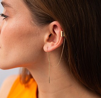 Сережка - каффа з ланцюжком (жовте золото) с09446 №4