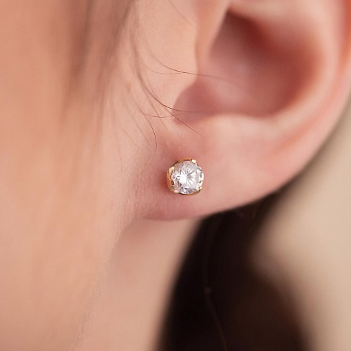 Серьги - пусеты с фианитами (желтое золото) с08346 4