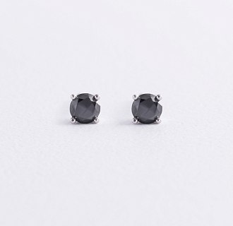 Серьги - пусеты с черными бриллиантами (белое золото) 336171122 №3