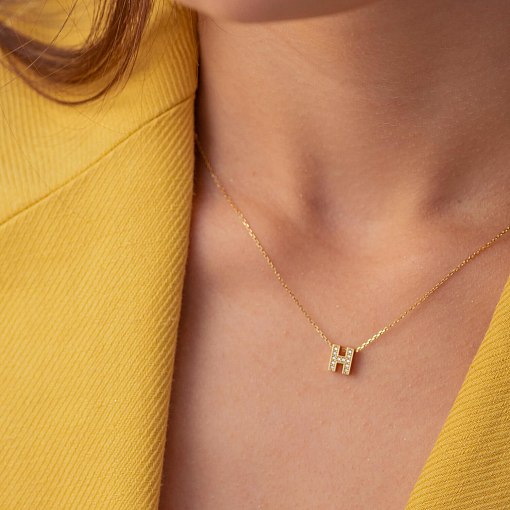 Колье с буквой "С" в желтом золоте (фианиты) кол01165С 8