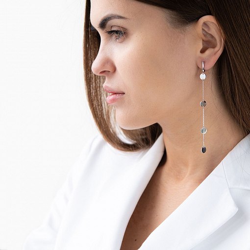 Серьги "Монетки" в белом золоте с07171 4