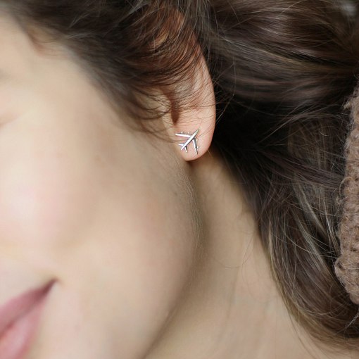 Серьги-пусеты "Самолетик" в белом золоте с06678 3