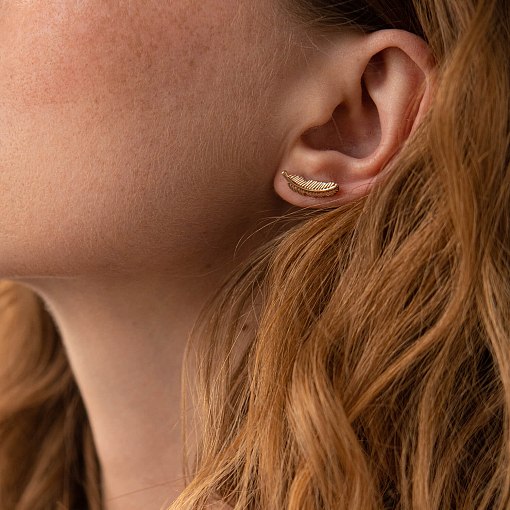 Золотые серьги - пусеты "Перышки" с07903 4