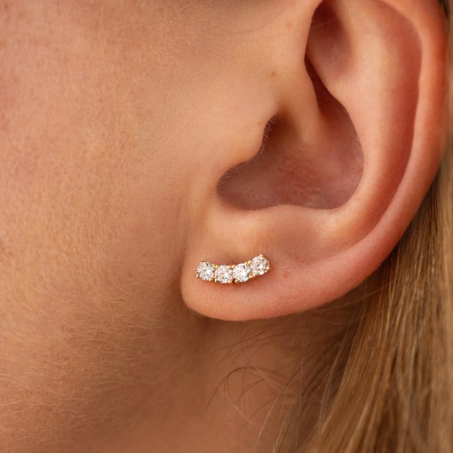 Серьги - пусеты "Lora" с фианитами (желтое золото) с09098 4