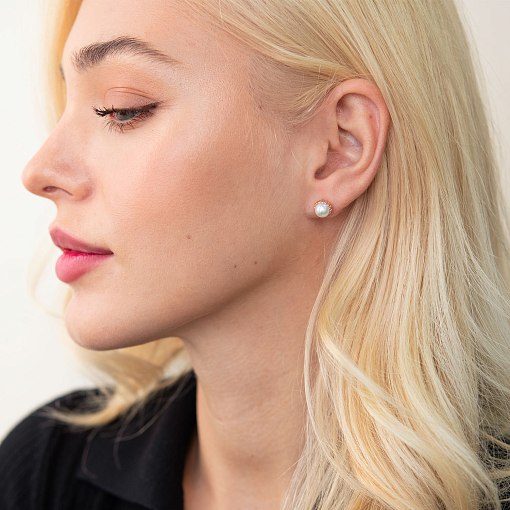 Золотые серьги - пусеты с жемчугом с07635 2