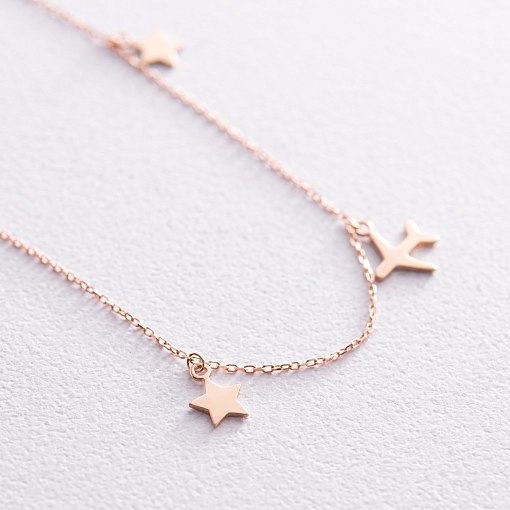 Золотой браслет "Звездочки и самолетики" на ногу б05183 3