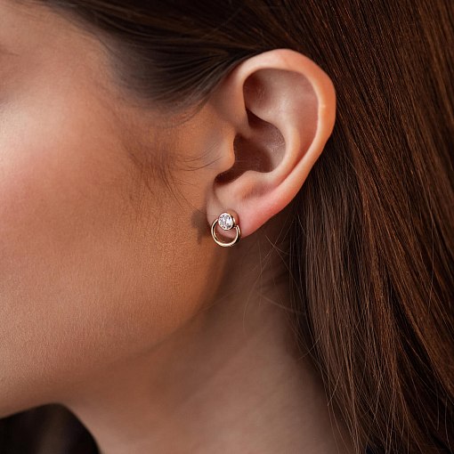 Серьги - пусеты "Эйприл" с фианитами (желтое золото) с08224 2