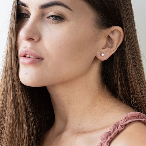 Золотые серьги-пусеты с фианитами (0.5 см) с07016 3