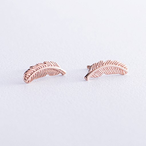 Золотые серьги - пусеты "Перышки" с07903