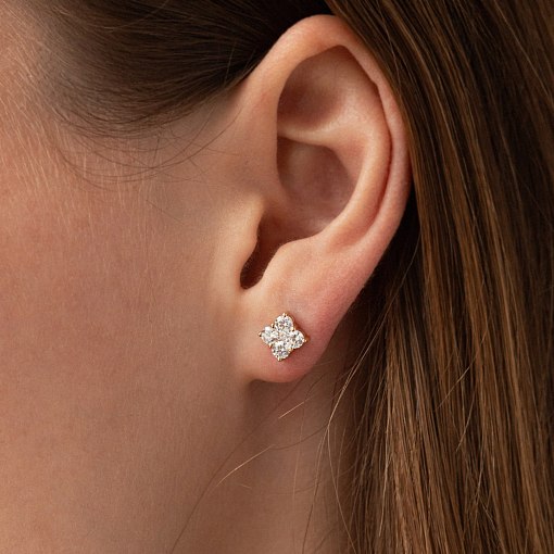 Серьги - пусеты "Fleur" с фианитами (желтое золото) с09147 5