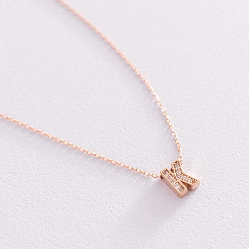 Колье с буквой "К" в красном золоте (фианиты) кол01255К