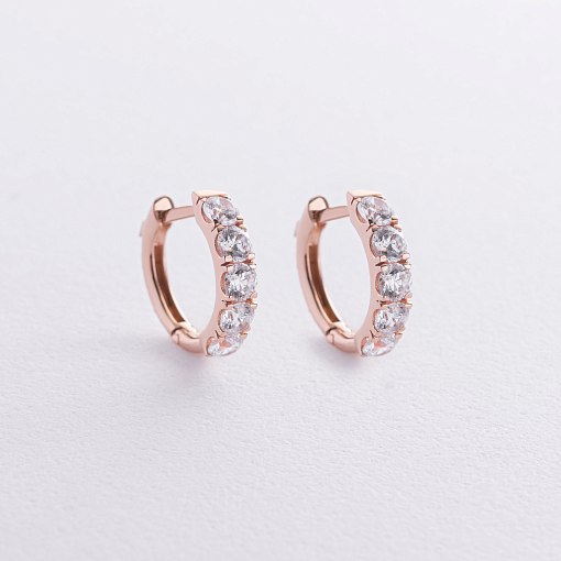 Серьги - кольца "Tracy" с фианитами (красное золото) с09096