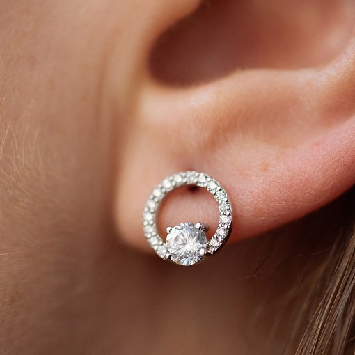 Серьги - пусеты "Круговорот" с фианитами (белое золото) с08788 4