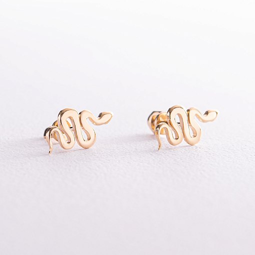 Серьги - пусеты "Змеи" в желтом золоте с07975 4