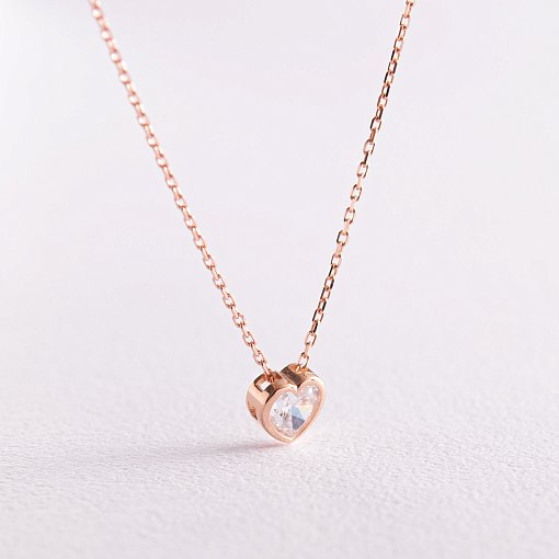 Колье "Сердечко" с фианитом (красное золото) кол02297 3