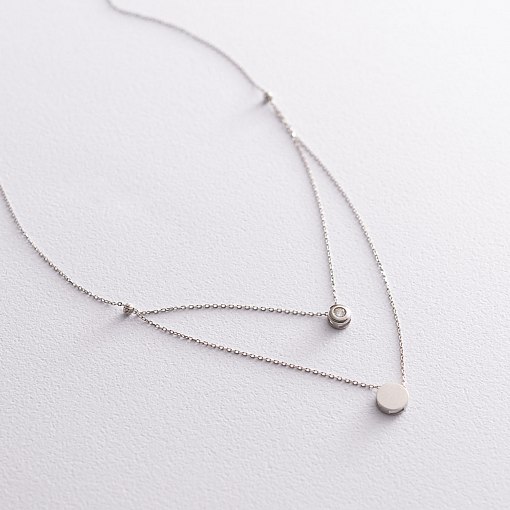 Колье "Маленький круг" с одним фианитом (белое золото) кол01752 2