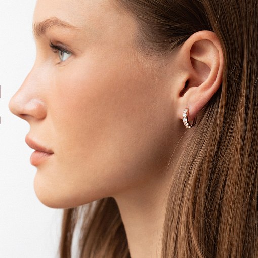 Серьги - кольца "Tracy" с фианитами (красное золото) с09096 4