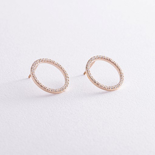 Серьги - пусеты "Круговорот" с фианитами 1.6 см (желтое золото) с08376 6