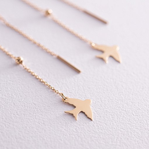 Серьги - протяжки "Ласточки" в желтом золоте с08051 3