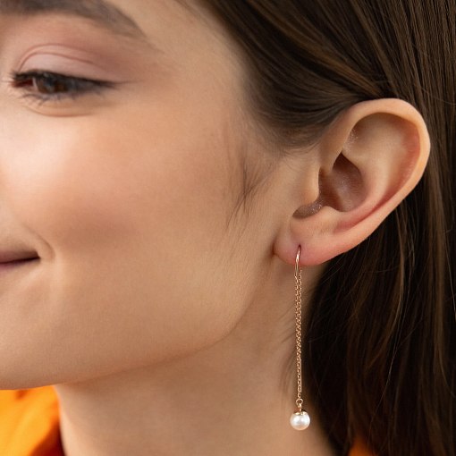 Серьги - протяжки с жемчугом (красное золото) с08268 4