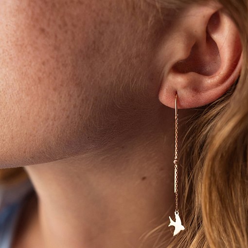 Серьги - протяжки "Ласточки" в красном золоте с08049 4