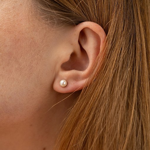 Серьги - пусеты с жемчугом (белое золото) с08914 4