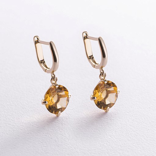 Золотые серьги "Влечение" с цитрином с08526