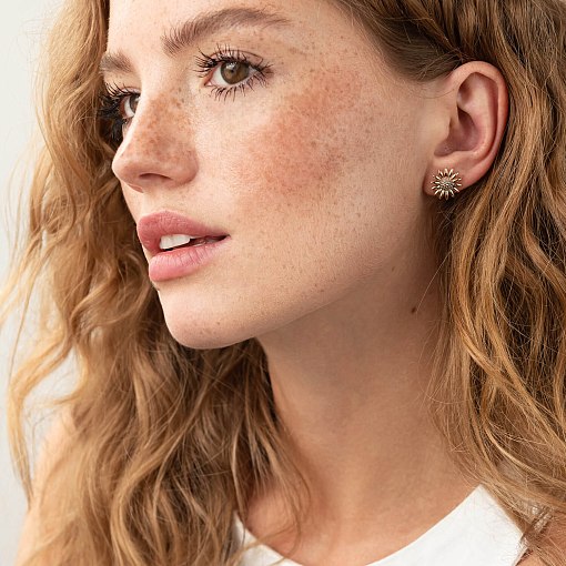 Серьги - пусеты "Подсолнухи" в красном золоте с08034 4