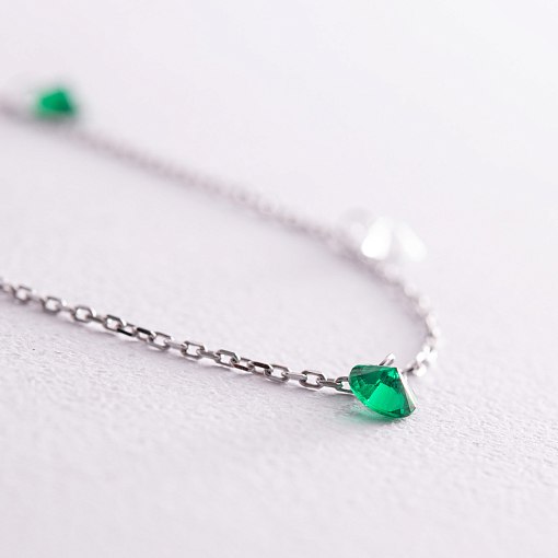 Браслет в белом золоте (зеленые и белые фианиты) б05136 3