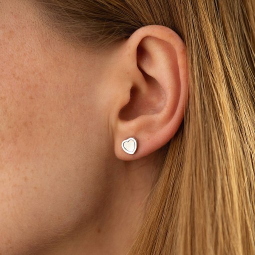 Золотые серьги - пусеты "Сердечки" с перламутром с08536 2