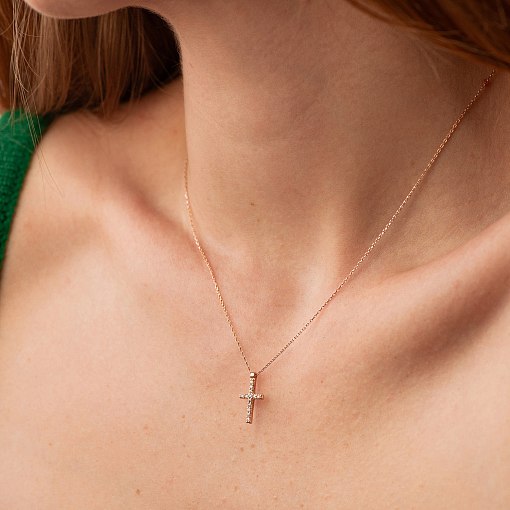 Хрестик з ланцюжком Віра в червоному золоті кол00851 2