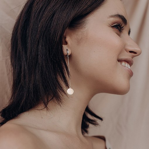 Висячие серьги "Монетки" из белого золота с06392 3