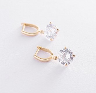 Серьги "Влечение" с фианитами в желтом золоте с05703f