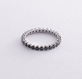 Золотое кольцо с дорожкой черных бриллиантов 229781122 №3