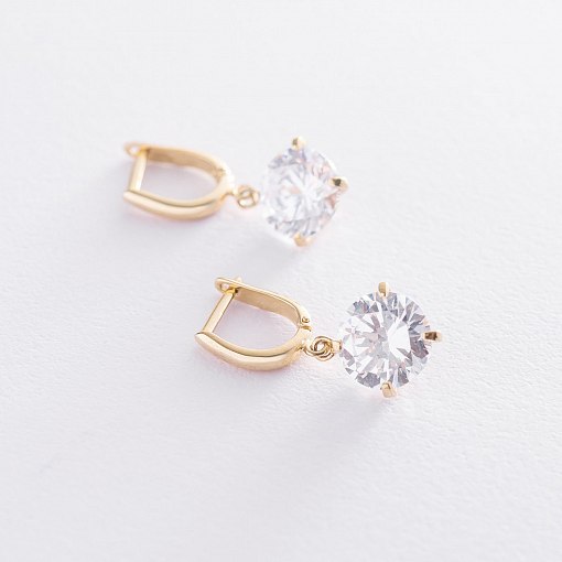 Серьги "Влечение" с фианитами в желтом золоте с05703f