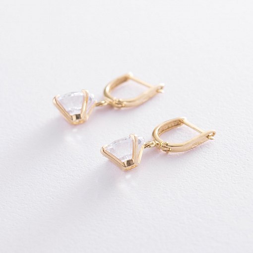 Серьги "Влечение" с фианитами в желтом золоте с05703f 2