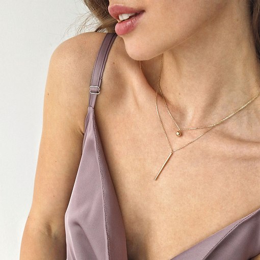 Двойное колье "Хлоя" с шариком в желтом золоте кол01891 7