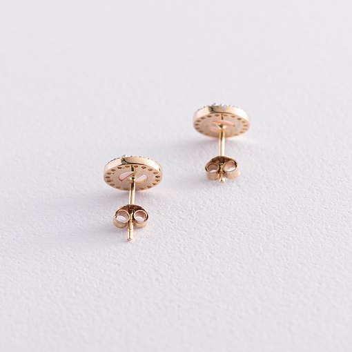 Золотые серьги-пусеты "Сияние" (синт. опал, фианиты) 9 мм с07440 4