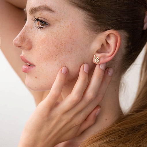 Серьги - пусеты "Змеи" в желтом золоте с07975 5