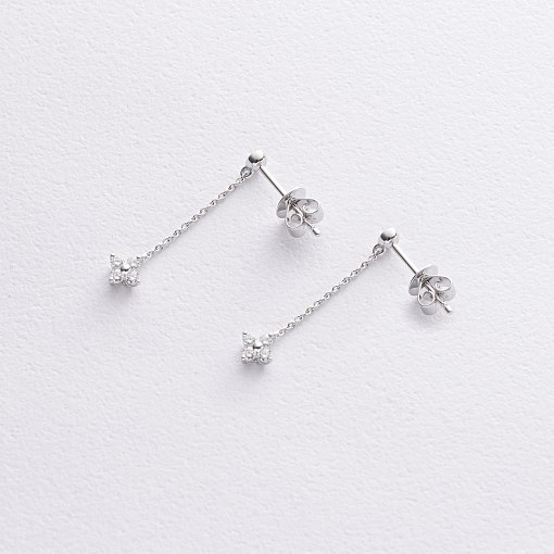 Золотые серьги - пусеты "Клевер" с бриллиантами сб0591lg 2