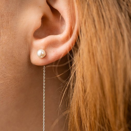 Серьги - протяжки с жемчугом (белое золото) с09073 4