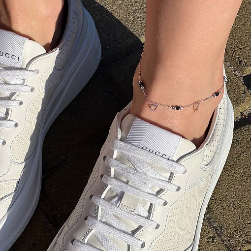 Золотой браслет "Сердечки" (фианиты) на ногу б04900 3