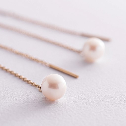 Серьги - протяжки с жемчугом (желтое золото) с08266 6