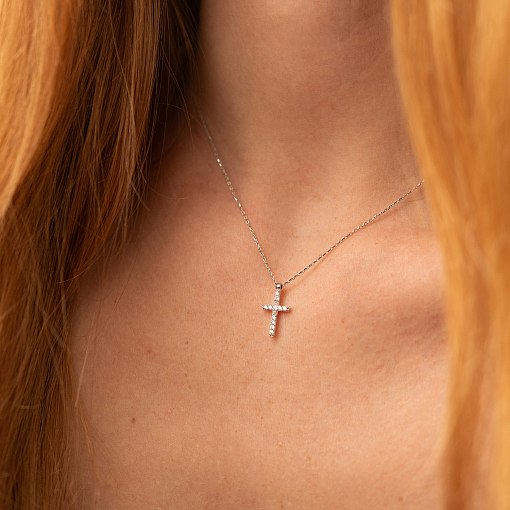 Хрестик з ланцюжком Віра в білому золоті кол00862 5