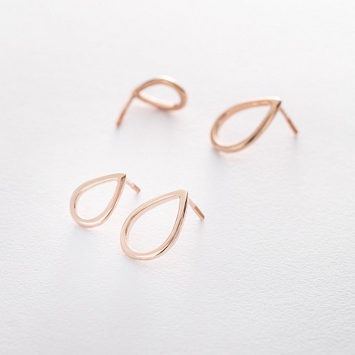 Серьги-пусеты Большие капельки в красном золоте 1.7*1.2 см с06315 2