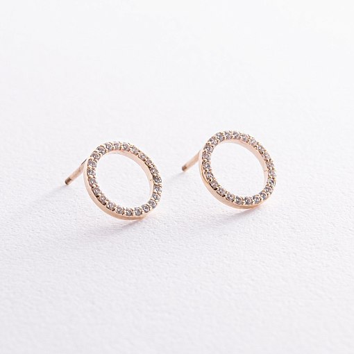 Серьги - пусеты "Круговорот" с фианитами 1.2 см (желтое золото) с08399 3