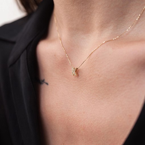 Колье с буквой "С" в желтом золоте (фианиты) кол01165С 14