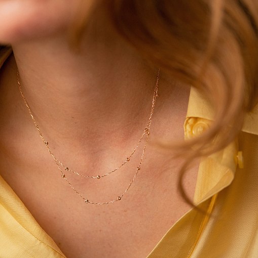 Двойное колье "Шарики" в красном золоте кол02346 2